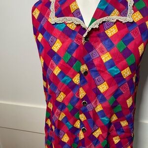 Colorful Patchwork style vintage Button-Up Blouse